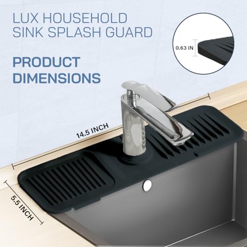 Image of Silicone Faucet Handle Drip Catcher Tray - Self-Draining Kitchen Sink Splash Guard with Adjustable Coil Opening - Sink Faucet Mat with Cleaning Towel (Black)