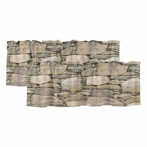 NEFAOIUU 2 Panels Retro Brick Stone Valances for Windows Gray