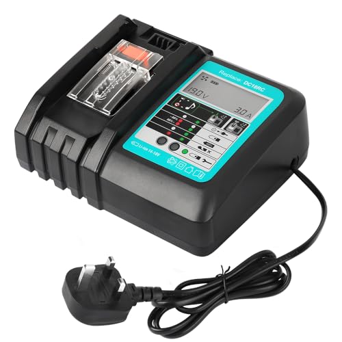 Powarobor DC18RC Fast Charger Compatible with Makita 14.4V-18V Li-ion Battery BL1815 BL1830 BL1840 BL1850 BL1860 BL1415 BL1430 BL1440 DC18RD DC18RA DC18SF with LED Display Screen