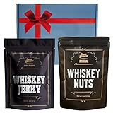 Whiskey Nuts & Whiskey Jerky Gift Set – Maple Bourbon Beef Jerky + Sweet & Salty Gourmet Nut Mix – For Bourbon & Scotch Lovers – Made in the USA