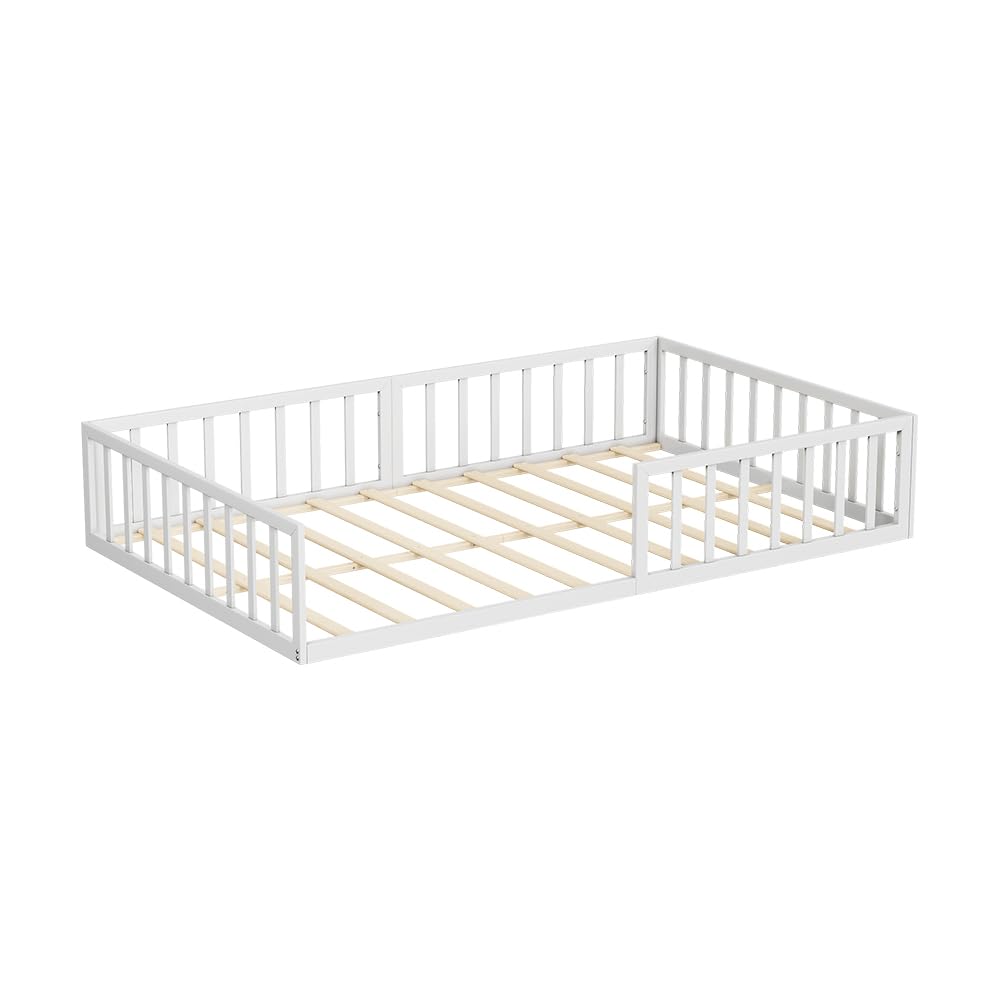 VitaliSpa Kinderbett Minno 120x200, Metallbett mit Rausfallschutz, niedrige Einstiegshöhe, Weiß