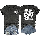 Auntie Tshirt Women in My Softball Aunt Era Shirt Funny Graphic Softball Shirts for Women Casual V Neck Short Sleeve Tops