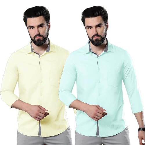Image of Pinkmint Combo of Men Casual Cotton Full Sleeves Formal Regular Slim Fit Plain Office Shirts