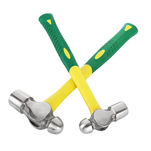 GLEEJON Ball Peen Hammer 12 oz and 32 oz with Fiberglass Handles, Striking Forged Ball Pein Handle Hammers for Metal Rivet, Chisel, Punch