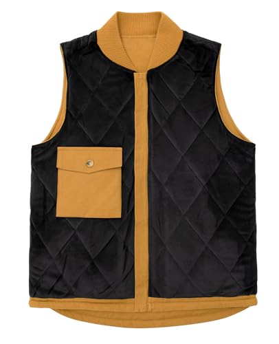 Image of ZENTHACE Mens Quilted Lined Duck Canvas Work Vest,Brass Zip Up