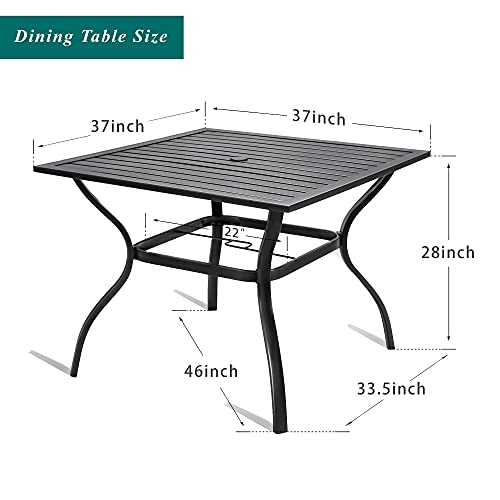 Bigroof Outdoor Patio 37" Square Dining Table Metal Steel Slat Backyard Bistro Table Outdoor Furniture Garden Table, With 1.57” Umbrella Hole, Black #TOP5