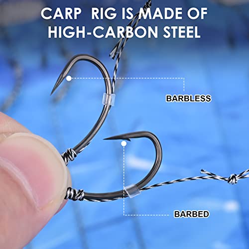 Luroad Hair Rigs for Carp Fishing 20 Pcs Curved Carp Rigs Hook Anti-Tangle Swivel Braided line with 3 Card Boilie Bait Stops Dumbell Stoppers and Stringer Needle (Barbless - Image 4