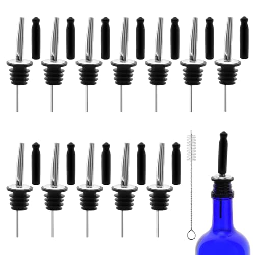 12 PCS Bottle Pourers And 12 PCS Lengthen flat rubber Pour Spouts for Bottles, Liquor Bottle Pourers for Alcohol, Olive Oil, Liquor Pourers with Dust Caps, Speed Pourers (12pc Pourers +12pc rubber)