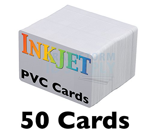 Inkjet PVC Cards (50 Pack) - Inkjet Printable PVC ID Cards with Brainstorm ID s Enhanced Ink Receptive Coating - Waterproof and Double Sided Printing - Works with Epson and Canon Inkjet Printers