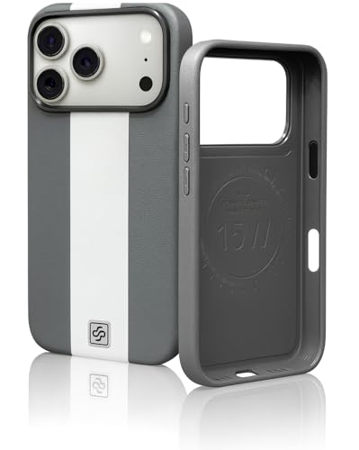 Image of DIZORO Leather Case for iPhone 17 Pro, Men Women Luxury Elegant Slim Business PU Cover Soft Non-Slip Grip Shockproof Anti-Scratch Protective Back Cover Grey White