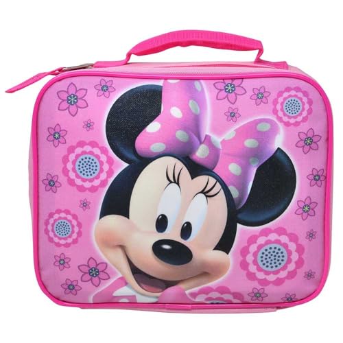 Fast Forward Kids Insulated Lunch Bag with Handle Cartoon Minnie Mouse Design Reusable Soft Cooler Lunch Box for Boys & Girls School Daycare & Travel