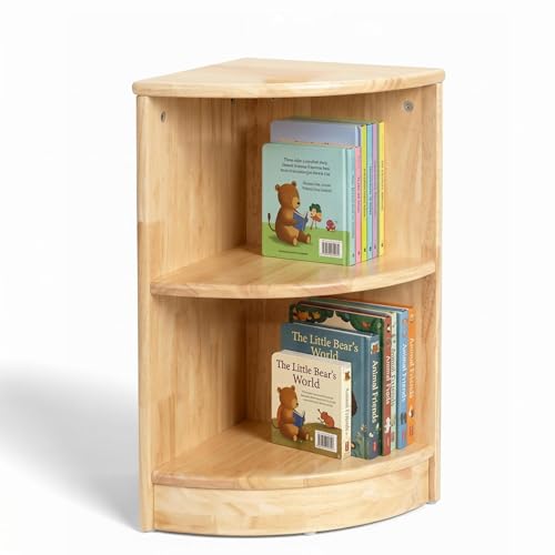 Image of Solid Rubber Wood Kids Storage Cabinet, Corner Storage Organizer, Toddler Montessori Bookshelf, Children's Storage Cabinet for Classroom, Playroom, Kindergarten