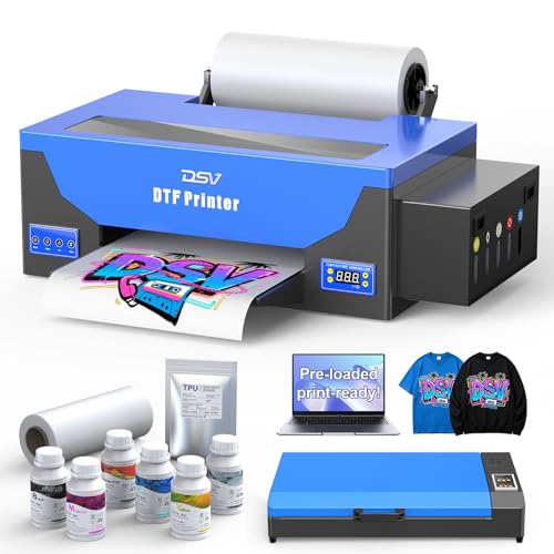 Image of DSV DTF Printer A3 Roll L1800 Transfer Printing Machine,High-Speed Print for Fabrics,13 inch Wide DTF Bundles,White Ink Circulation & Auto-Cleaning, 2-Year Free Ink (Blue, Printer+Oven+Computer)