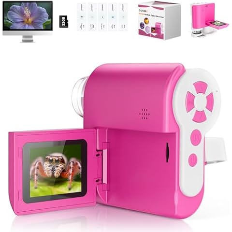 Portable Handheld Microscope for Kids with 2-inch-Screen: 1000x HD Digital Microscope for Kids Educational Science Kit, Christmas Birthday Gifts for Kids Age 5 6 7 8 9 10 11 12 (Pink) Cover