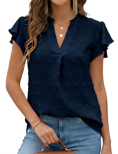 Chemisier col en V fluide manches volants pour silhouette affinée en S