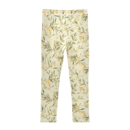 KLL Green Branch Olive Seamless Pattern Little Girls Leggings Comfortable Full Length Lounge Pants Sports2