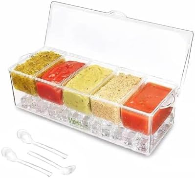 Acrylic Seasoning Storage Box - 4-Cell Clear Kitchen Organizer for Salt, Spices & Condiments - Removable Containers with Spoon & Lid for Easy Access