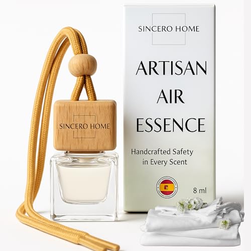 Sincero Home – Ambientador de coche hecho a mano, aromaterapia ecológica con tapa de madera y frasco de vidrio – Fragancias naturales y duraderas para coche y hogar (Algodón limpio)