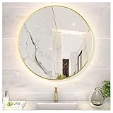 Marco dorado Espejo de pared con marco redondo de 50/60/70/80 cm de diámetro con diseño moderno, marco de aluminio dorado con bordes esmerilados, no solo ilumina suavemente su hermoso rostro, sino que también agrega detalles artísticos a su espacio; no se desvanece después de un uso prolongado.