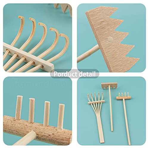 Framendino, Pacote com 3 Mini Ancinhos de Areia, Ancinhos de Desenho de Jardim de Bambu Zen, Ferrame