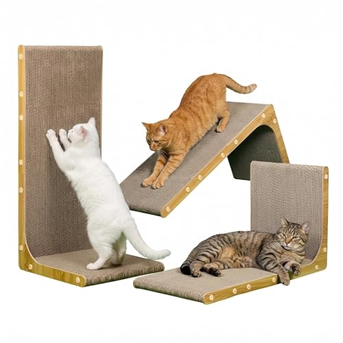 SMARTBEAN 3-Pack Cardboard Cat Scratcher for Indoor Cats, 23 Inch L Shaped Vertical Cat Scratching Post, Cat Scratching Board for Wall and Couch, Large