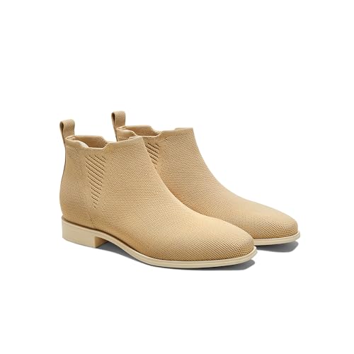 VIVAIA Ryan Slip-On Chelsea Boots for Women Square Toe Ankle Boots Water Repellent Comfortable Low Heel Booties for Daily Outfit Nude Size 7.5