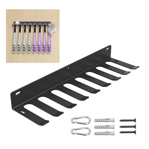 Dedomy Baseball & Softball Bat Rack (Holds 16 Bats) Heavy Duty Metal Wall Mount & Dugout Fence Organizer for Team Sports Gym Gear Storage Black 1 Pack