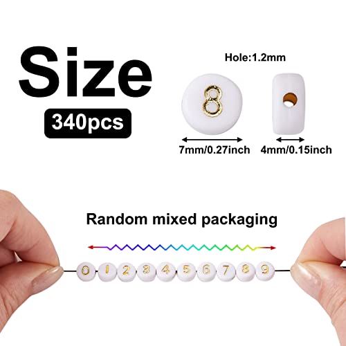 Cheriswelry 340pcs White Gold Acrylic Number 0-9 Beads 7mm Flat Round Disc Coin Number Spacer Beads for Anniversaries Message Bracelet Necklace Jewellery Making - Image 3