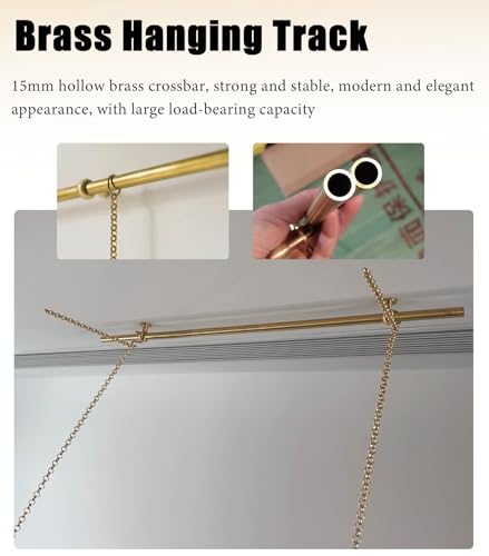 Image of Picture Rail Hanging System Gold Gallery Picture Rail Hanging Kit Brass, Metal Picture Hangers Wall Decor for Concrete, Indoor Art Picture Hanging Track and Photo Display Rod(230cm /90.6in /7.5ft)