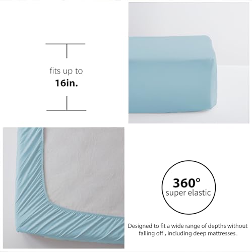 Image of Zzlpp Full Comforter Set 7 Pieces, Light Blue Seersucker Bed in a Bag with Comforter and Sheets, All Season Bedding Sets with 1 Comforter, 2 Pillow Shams, 2 Pillowcases, 1 Flat Sheet, 1 Fitted Sheet