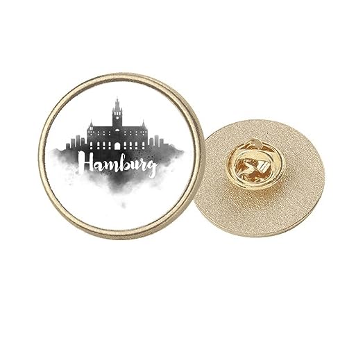 Broche ronde métal doré Hambourg Allemagne bijou veste peinture encre taille M