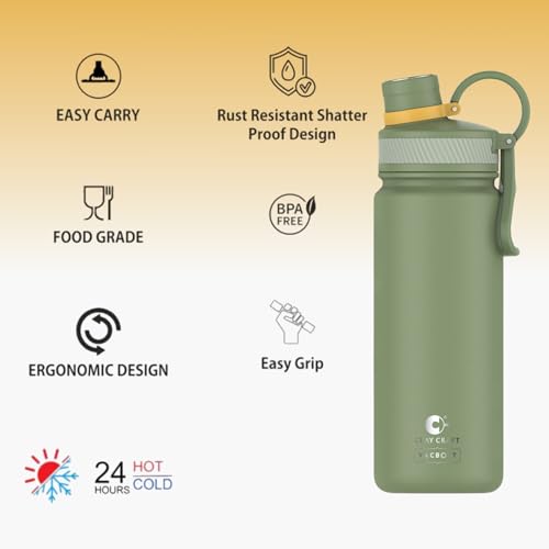 Image of Clay Craft VACBOTT Zing Double Walled 18 Hours Hot and 24 Hours Cold Insulated Flask 780ML, 2 Pcs|Easy to Carry|Gym Bottle|Home|Kitchen|Hiking|Travel Bottle|BIS Certified|1Year Limited Warranty