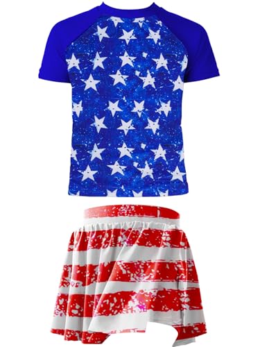 Image of Girls Rashguard Set Flowy Skirt with Butterfly Short Print Short Sleeve Shirt Non-See Through Swimsuit 3-12 Years