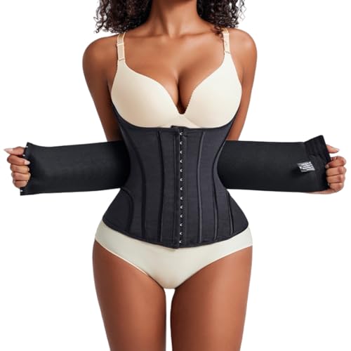 MISTHIN Waist Cincher Shaperwear for Womem Full Body Women Double Belt Wrap Corset Trainer Tummy Control Shaper (Black, Large)