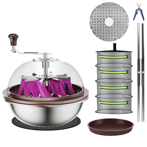 Bud Leaf Bowl Trimmer with Clear Visibility Dome and Cut-Resistant Gloves, Sharp Stainless Steel Blades for Spin Cut, Include 4 Layer 1.5 Ft Dry Net with Collection Bowl