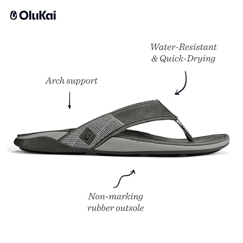 Image of OluKai Tuahine Men's Waterproof Leather Sandals, Versatile Beach Flip Flops, Arch Support & Comfort Fit, Lightweight & Durable, Enhanced Grip & Traction