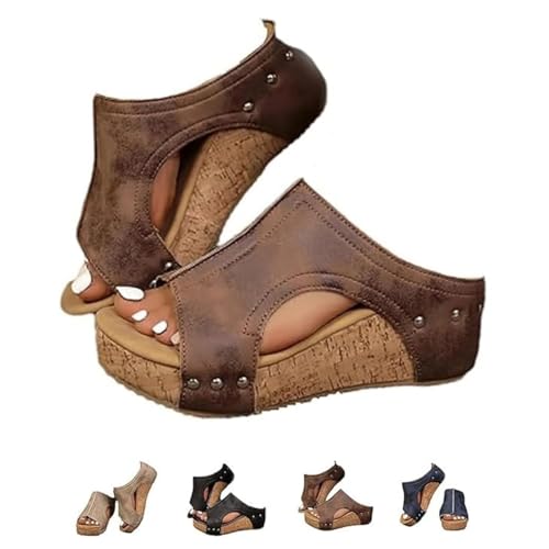 Maison Birch Cork Wedges, Stud Wedges Shoes, Cork Wedge Sandals for Women Comfy Espadrilles Platform Orthopedic Slide