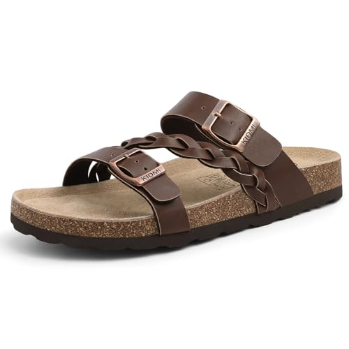 Image of KIDMI Women's Cork Footbed Sandals with Arch Support Comfortable Slip-On Slide Sandals With Adjustable Buckle for Summer
