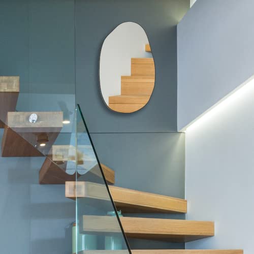 Manocorro Irregular Wall Mirror, Asymmetrical Mirro, Large Wall Mounted Black Framed Bathroom Mirror, Unique Vanity Mirror, Irregular Dressing Mirror For Bedroom Living Room Entryway, 33.5'' X 20.5'' #TOP3