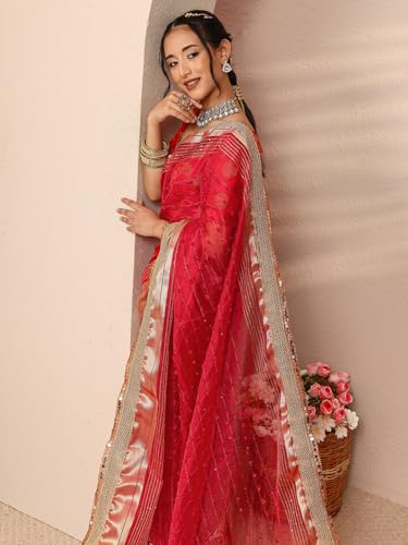 Image of Libas Woven Design Chanderi Silk Saree for Women With Unstitched Blouse Piece | Traditional Saree for Party & Wedding