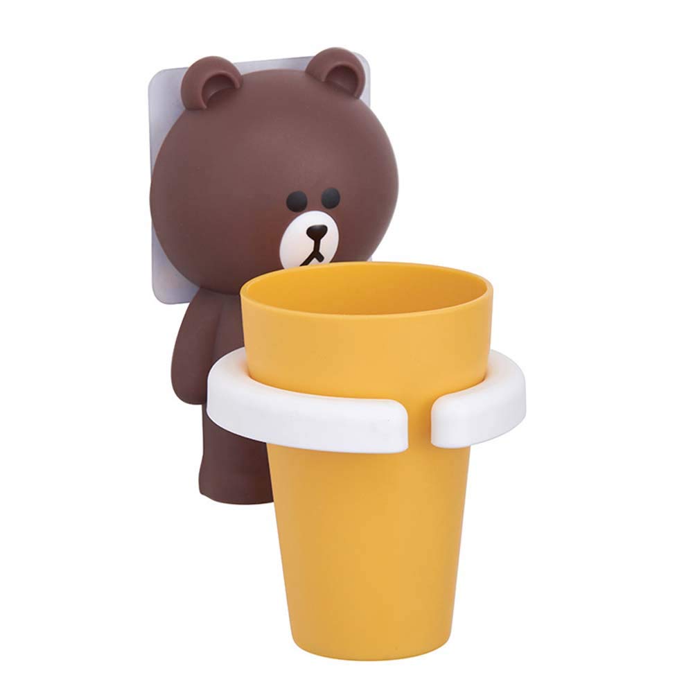 KUXIN Cartoon Sucker Children's Anti-Fall Baby wash Set Toothbrush Cup Bathroom Accessories Storage Rack Toothbrush Holder(Brown Bear)