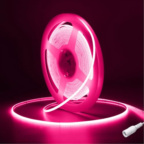 Rose Ruban LED COB 5m,Fosingut DC12V 4mm Bande LED Chambre,480LED/m CRI90+ Flexible Lumiere LED Gaming Adhésif Rubans à LED pour TV,Cuisine,Maison Décor Intérieure,DIY(Seule Bandeau LED)