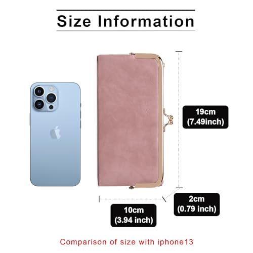 Image of Vintage Wallets for Women Large Bifold Kiss Lock Wallet for Women Leather Zip Clutch Coin Purse
