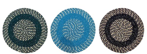 Image of Cotton Round Doormat for Entrance|Handmade Cotton Doormat | Quick Dry, Washable Door Mat for Home, Bathroom & Bedroom - 16 Inch Small (Green-Sky-Coffee-3)