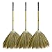 Pack of 3 Natural Grass Asian Broom for Sweeping, Vintage Retro Embroidered Woven Nylon Broomstick Bamboo Stick Handle, Durable Broom for Indoor & Outdoor (BLUE2)
