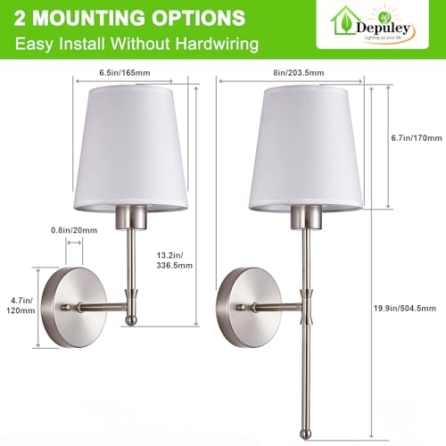 Image of Depuley Battery Operated Wall Sconce: Set of 2 Wireless Wall Lights with Remote for Bedroom - Rechargeable 15 Colors 19.9 inch Wall Lamp for Living Room Hallway Decor