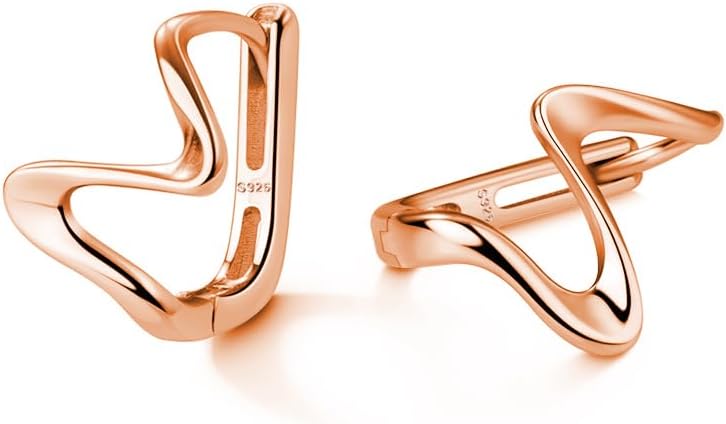 Reffeer Solid 925 Sterling Silver Wave Hoop Earrings Huggie for Women Teen Girls Minimalist Hoop Earrings Helix Cartilage Hoops