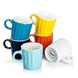 Sweese 410.002 Porcelain Fluted Espresso Cups - 3.5 Ounce - Set of 6, Hot Assorted Colors