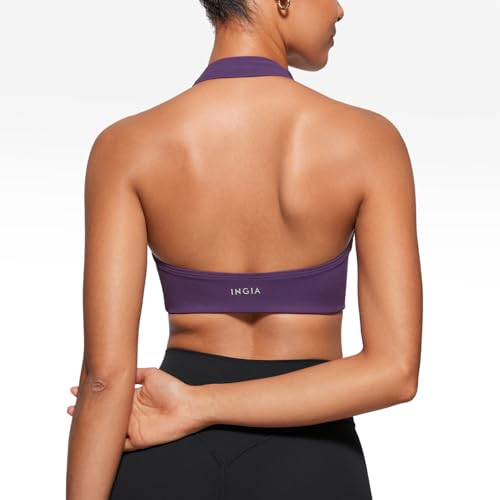 Image of INGIA Halter Longline Sports Bra Padded | Yoga, Workout, Low Back, Crop Top, with Built in Bra, for Women