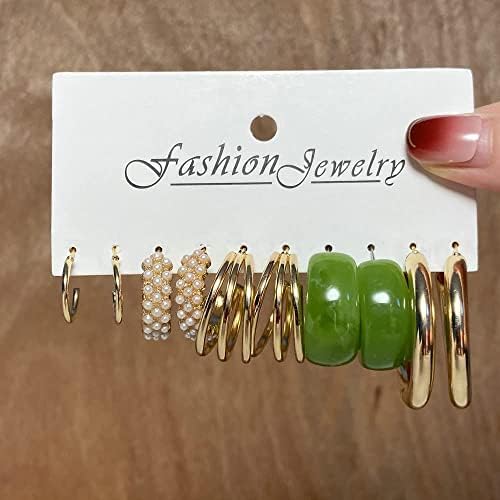 Fashion Earrings Hoop earrings Set for Women, Bohemian Acrylic Hoop Silver Pearl Earings, Leopard Print Earrings, Snake Butterfly Earrings, 38 Pairs Drop Dangle Earrings for Birthday/Gifts